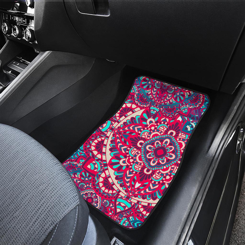 Pink Teal Bohemian Mandala Pattern Print Front Car Floor Mats