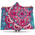 Pink Teal Bohemian Mandala Pattern Print Hooded Blanket