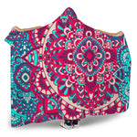 Pink Teal Bohemian Mandala Pattern Print Hooded Blanket
