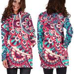 Pink Teal Bohemian Mandala Pattern Print Hoodie Dress GearFrost