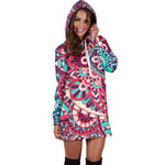 Pink Teal Bohemian Mandala Pattern Print Hoodie Dress GearFrost