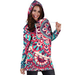 Pink Teal Bohemian Mandala Pattern Print Hoodie Dress GearFrost