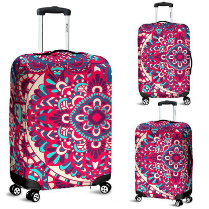 Pink Teal Bohemian Mandala Pattern Print Luggage Cover GearFrost