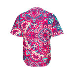 Pink Teal Bohemian Mandala Pattern Print Men's Baseball Jersey