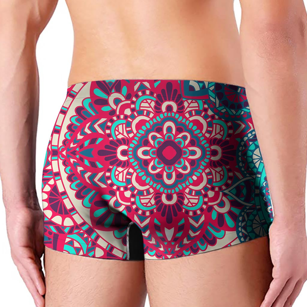 Pink Teal Bohemian Mandala Pattern Print Men's Boxer Briefs