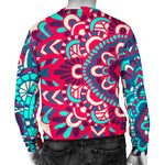 Pink Teal Bohemian Mandala Pattern Print Men's Crewneck Sweatshirt GearFrost