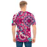 Pink Teal Bohemian Mandala Pattern Print Men's T-Shirt