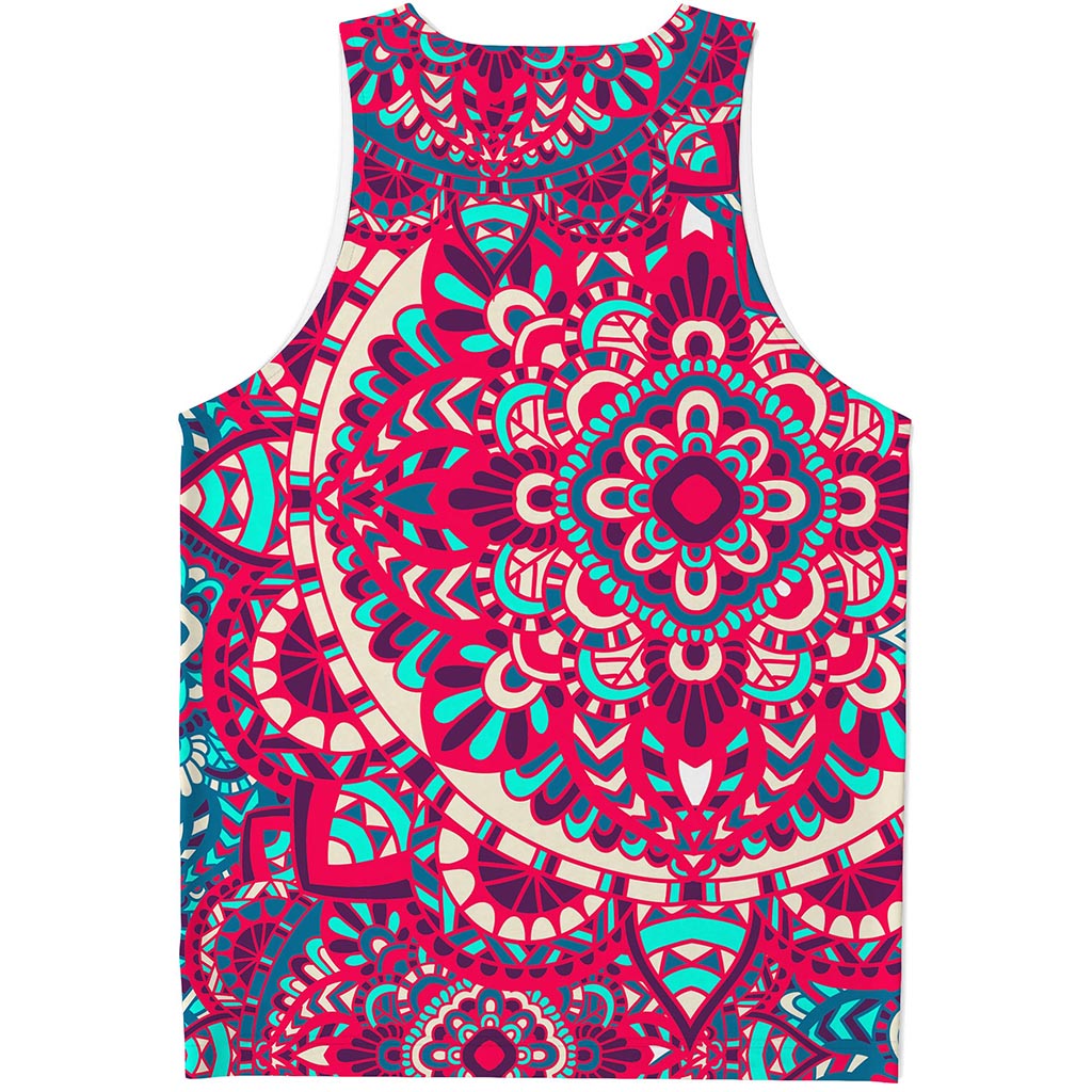 Pink Teal Bohemian Mandala Pattern Print Men's Tank Top