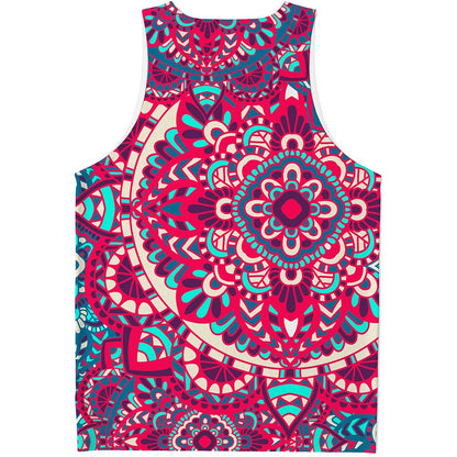 Pink Teal Bohemian Mandala Pattern Print Men's Tank Top
