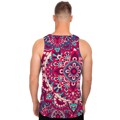 Pink Teal Bohemian Mandala Pattern Print Men's Tank Top
