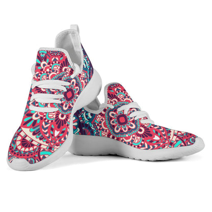 Pink Teal Bohemian Mandala Pattern Print Mesh Knit Shoes GearFrost