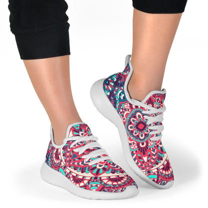 Pink Teal Bohemian Mandala Pattern Print Mesh Knit Shoes GearFrost