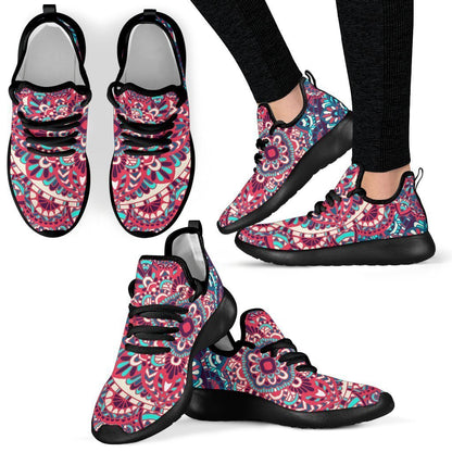 Pink Teal Bohemian Mandala Pattern Print Mesh Knit Shoes GearFrost