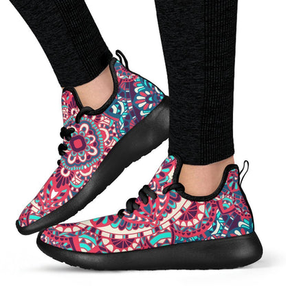 Pink Teal Bohemian Mandala Pattern Print Mesh Knit Shoes GearFrost