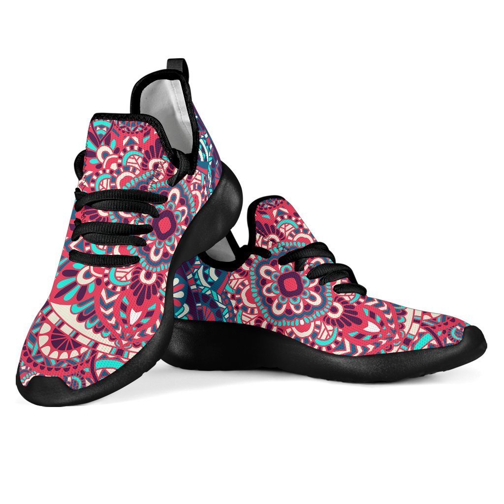 Pink Teal Bohemian Mandala Pattern Print Mesh Knit Shoes GearFrost