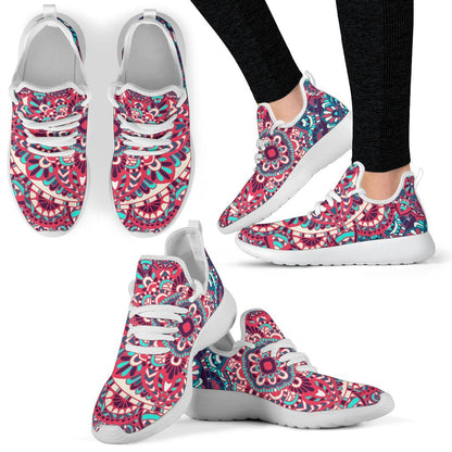 Pink Teal Bohemian Mandala Pattern Print Mesh Knit Shoes GearFrost