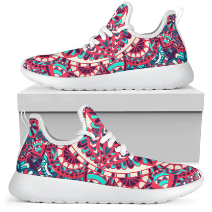 Pink Teal Bohemian Mandala Pattern Print Mesh Knit Shoes GearFrost