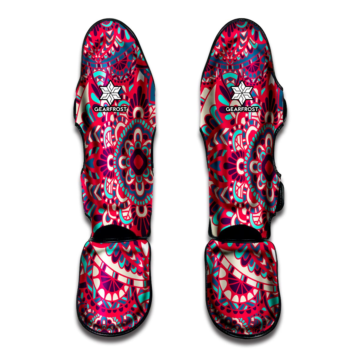 Pink Teal Bohemian Mandala Pattern Print Muay Thai Shin Guard