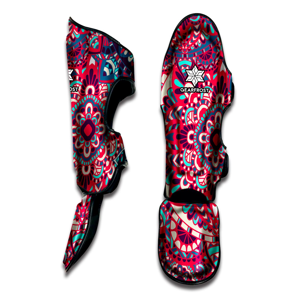 Pink Teal Bohemian Mandala Pattern Print Muay Thai Shin Guard