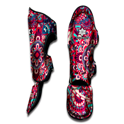 Pink Teal Bohemian Mandala Pattern Print Muay Thai Shin Guard