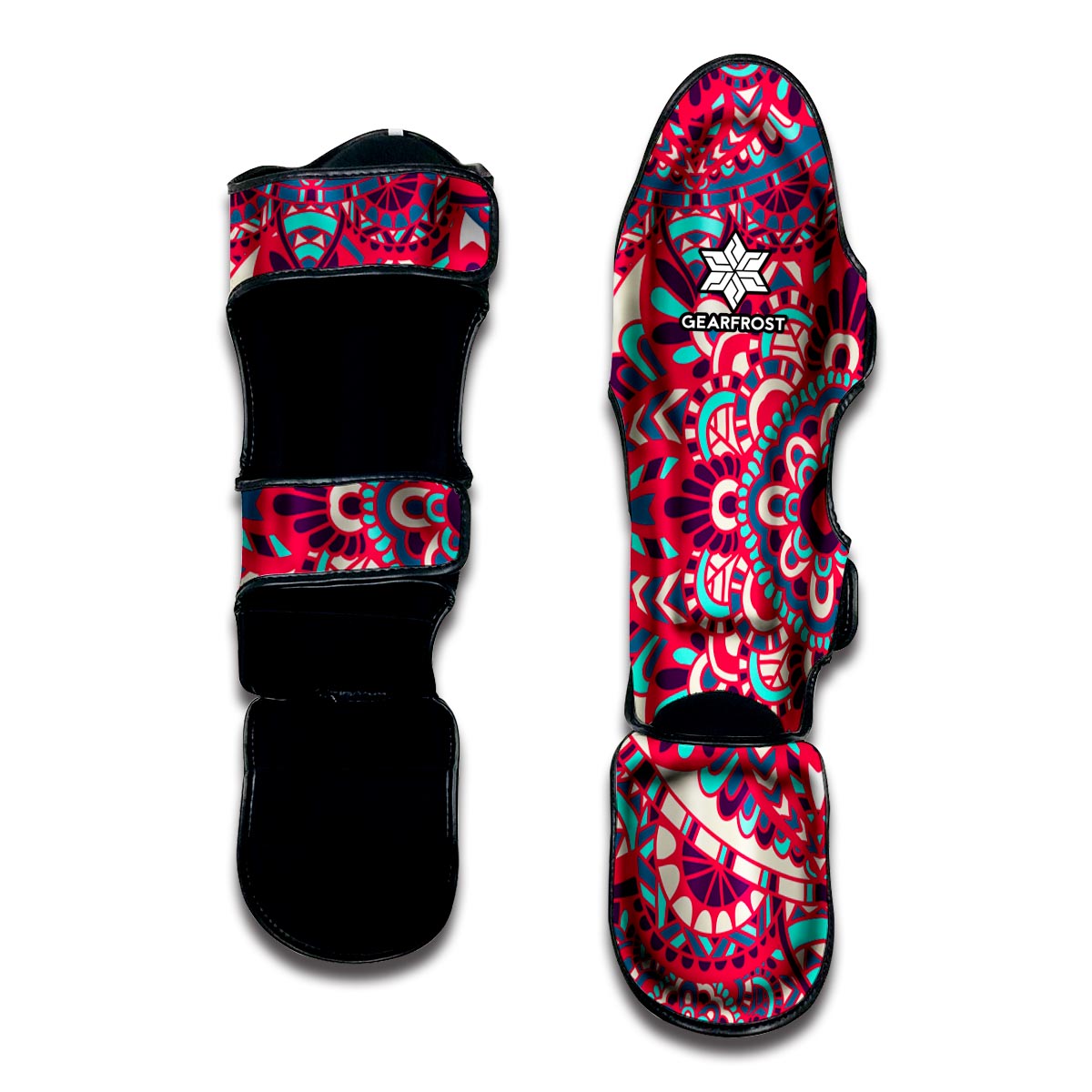 Pink Teal Bohemian Mandala Pattern Print Muay Thai Shin Guard