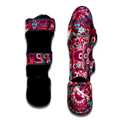 Pink Teal Bohemian Mandala Pattern Print Muay Thai Shin Guard