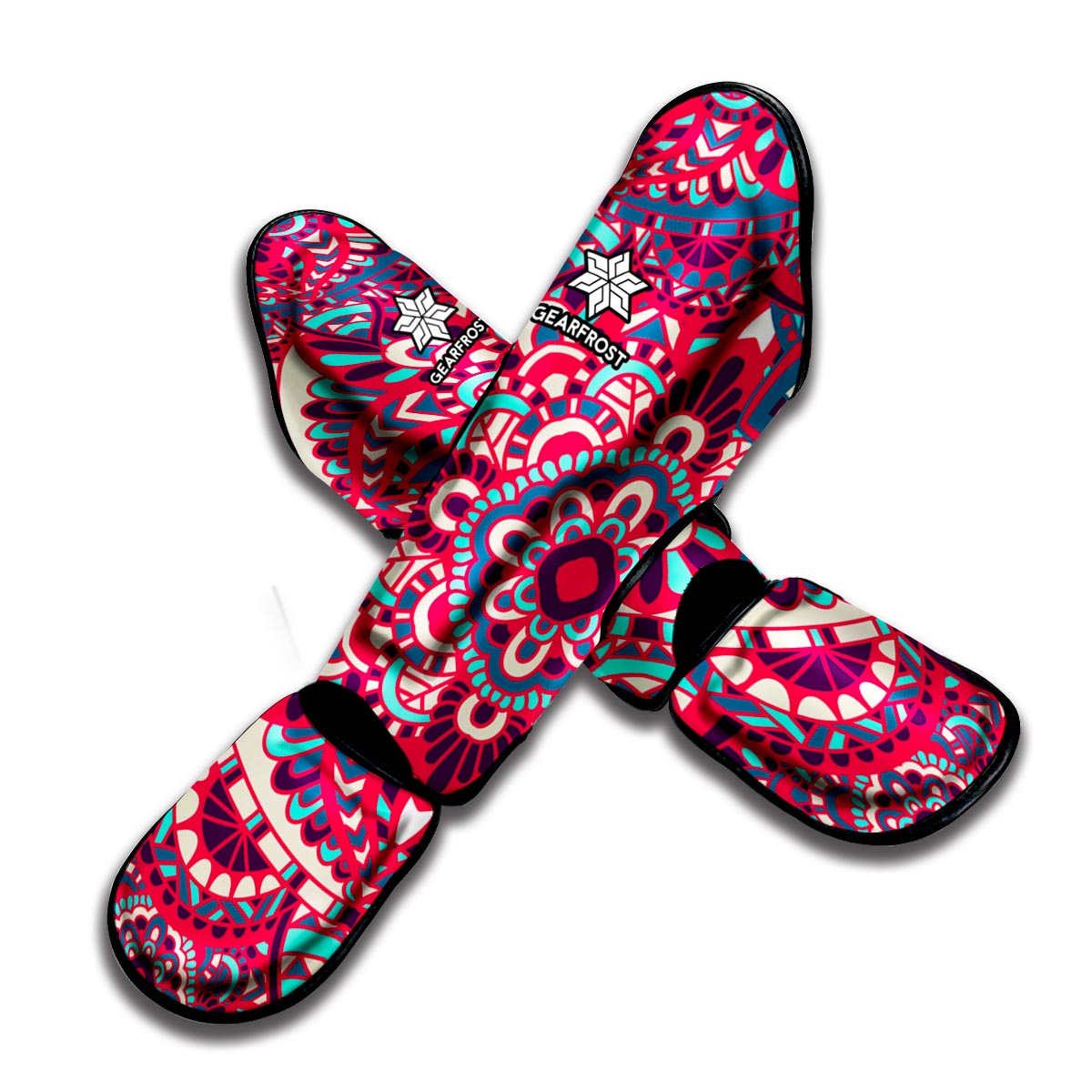 Pink Teal Bohemian Mandala Pattern Print Muay Thai Shin Guard