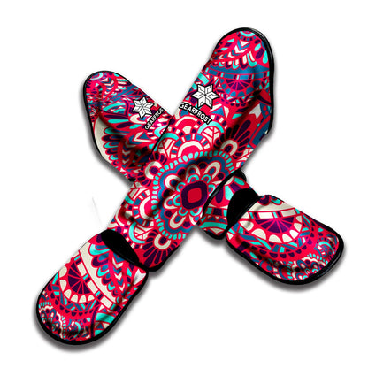 Pink Teal Bohemian Mandala Pattern Print Muay Thai Shin Guard
