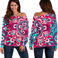 Pink Teal Bohemian Mandala Pattern Print Off The Shoulder Sweatshirt