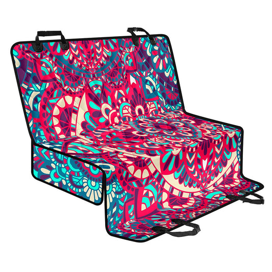 Pink Teal Bohemian Mandala Pattern Print Pet Car Back Seat Cover