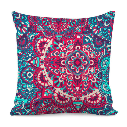 Pink Teal Bohemian Mandala Pattern Print Pillow Cover