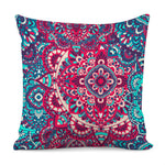 Pink Teal Bohemian Mandala Pattern Print Pillow Cover