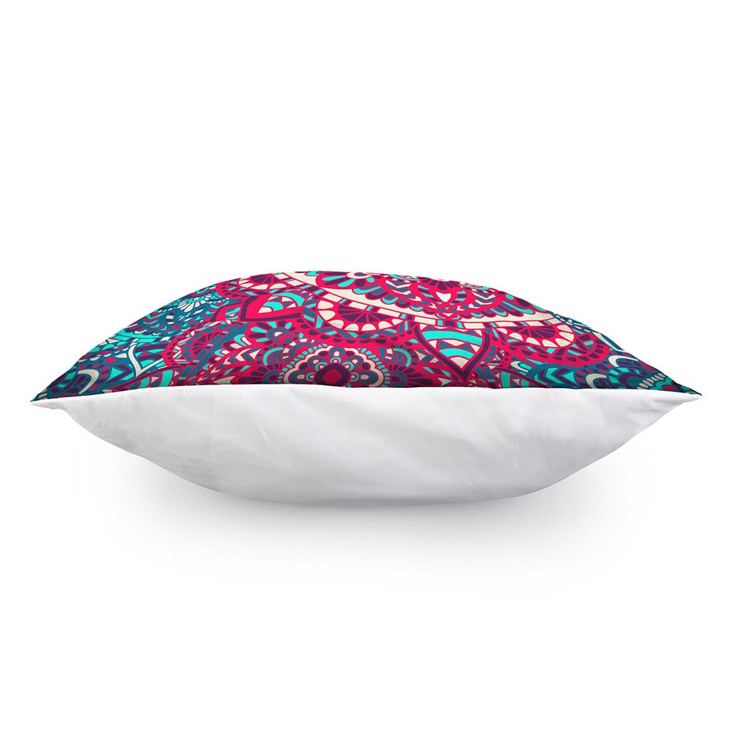 Pink Teal Bohemian Mandala Pattern Print Pillow Cover