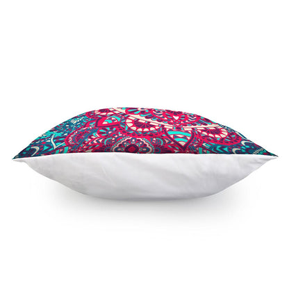 Pink Teal Bohemian Mandala Pattern Print Pillow Cover