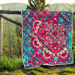 Pink Teal Bohemian Mandala Pattern Print Quilt