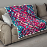 Pink Teal Bohemian Mandala Pattern Print Quilt