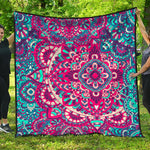 Pink Teal Bohemian Mandala Pattern Print Quilt