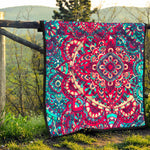 Pink Teal Bohemian Mandala Pattern Print Quilt