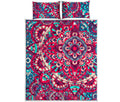 Pink Teal Bohemian Mandala Pattern Print Quilt Bed Set