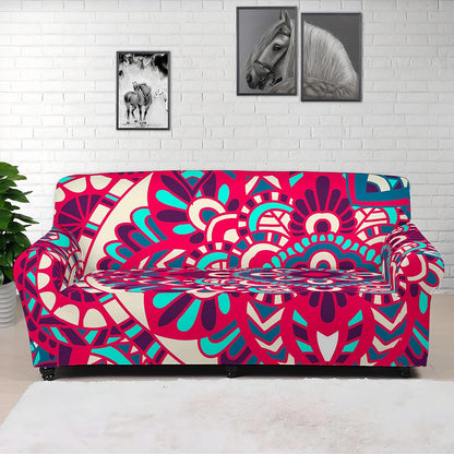 Pink Teal Bohemian Mandala Pattern Print Sofa Cover