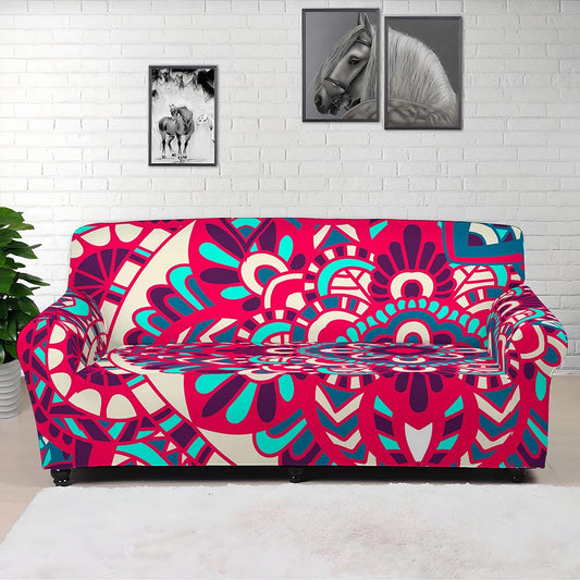 Pink Teal Bohemian Mandala Pattern Print Sofa Cover