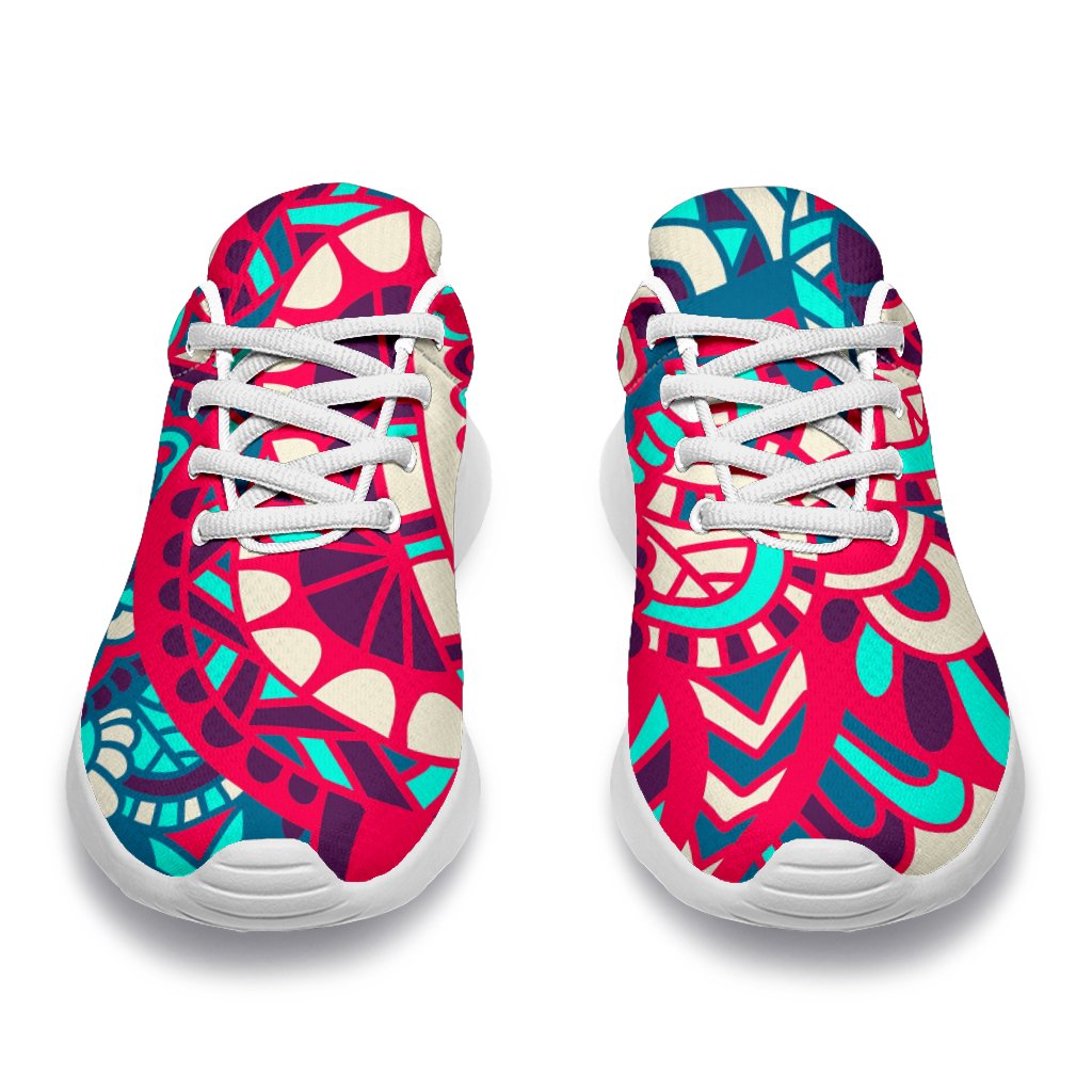 Pink Teal Bohemian Mandala Pattern Print Sport Shoes GearFrost