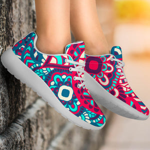 Pink Teal Bohemian Mandala Pattern Print Sport Shoes GearFrost