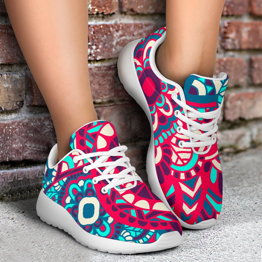 Pink Teal Bohemian Mandala Pattern Print Sport Shoes GearFrost