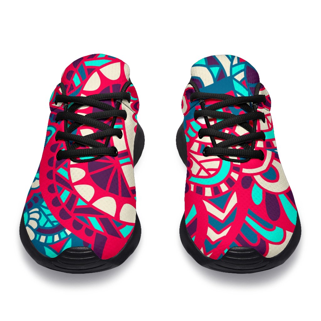 Pink Teal Bohemian Mandala Pattern Print Sport Shoes GearFrost