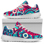 Pink Teal Bohemian Mandala Pattern Print Sport Shoes GearFrost