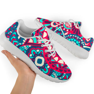 Pink Teal Bohemian Mandala Pattern Print Sport Shoes GearFrost