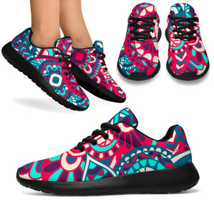 Pink Teal Bohemian Mandala Pattern Print Sport Shoes GearFrost