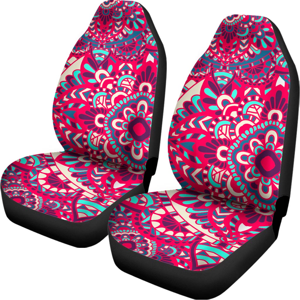 Pink Teal Bohemian Mandala Pattern Print Universal Fit Car Seat Covers