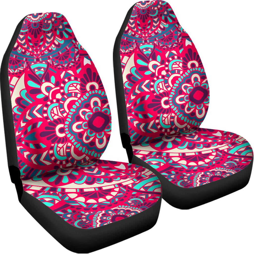 Pink Teal Bohemian Mandala Pattern Print Universal Fit Car Seat Covers